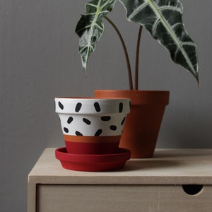 Hand painted terracotta plant pot for houseplants | Customisable pot with drainage and saucers to match | Great plant gift idea