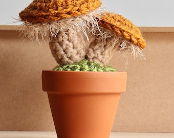 Crochet Mushroom in terracotta plant pot | cute crochet plant gift idea