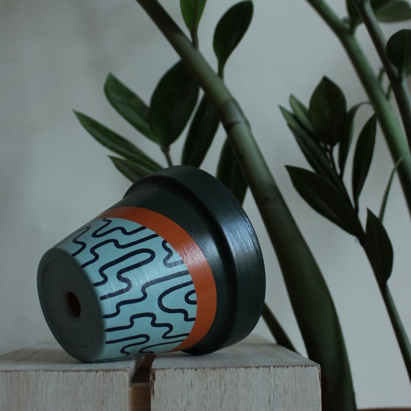 Hand Painted Terracotta Plant Pot: Custom Colors, Drainage Hole