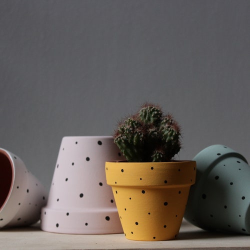 Hand painted terracotta plant pot for houseplants | Customisable pot with drainage and saucers to match | Great plant gift idea