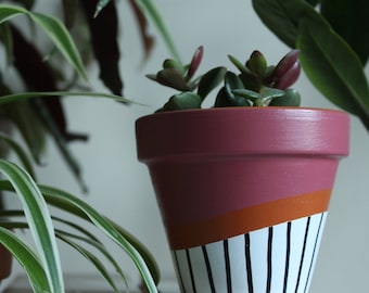 Hand painted terracotta plant pot for houseplants | Customisable pot with drainage and saucers to match | Great plant gift idea