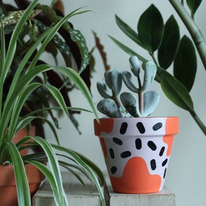 Hand painted terracotta plant pot for houseplants | Customisable pot with drainage and saucers to match | Great plant gift idea