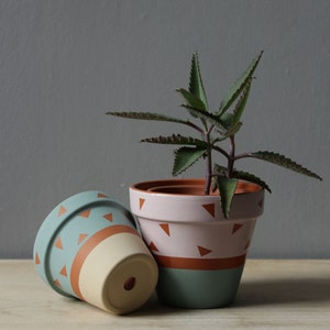 Hand painted terracotta plant pot for houseplants | Customisable pot with drainage and saucers to match | Great plant gift idea