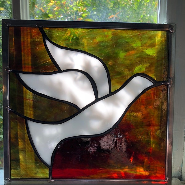 Stained Glass Dove | Window Panel | Glass Art | Stained Glass Bird | Communion Gift | Wedding Gift | Stained Glass Window Hanging