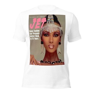 IMAN Vintage JET Magazine Ebony Fashion Fair T-Shirt | Black Fashion History | Retro Magazine Cover Tee | Unisex Cotton Shirt