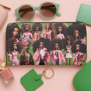 Cartera de cuero de la colección Barbie negra / Chica Barbie / Barbie y Ken / Cartera con cremallera / Accesorios de Barbie / Magia de chica negra / Para la cultura