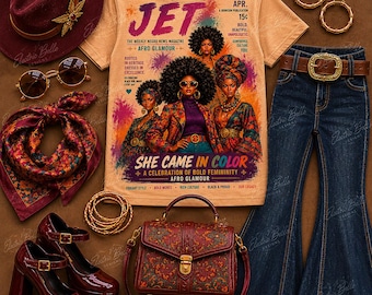 JET Afro Glamour Graphic Tee | Black Girl Magic Shirt | Retro Fashion Tee | Afrocentric Streetwear Shirt | Vintage Inspired | Black Barbie