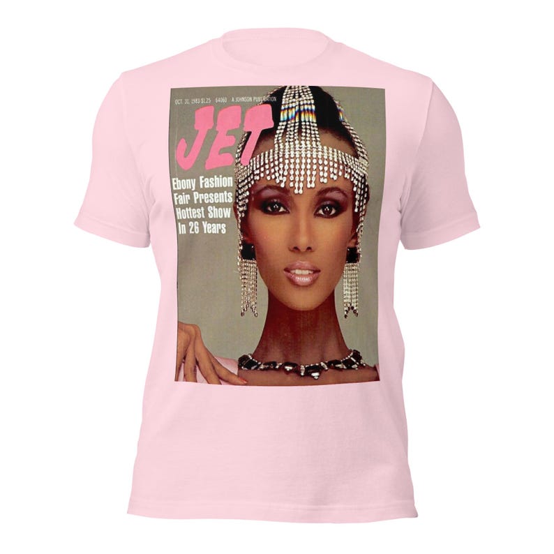 IMAN Vintage JET Magazine Ebony Fashion Fair T-Shirt | Black Fashion History | Retro Magazine Cover Tee | Unisex Cotton Shirt