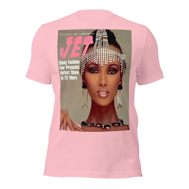IMAN Vintage JET Magazine Ebony Fashion Fair T-Shirt | Black Fashion History | Retro Magazine Cover Tee | Unisex Cotton Shirt