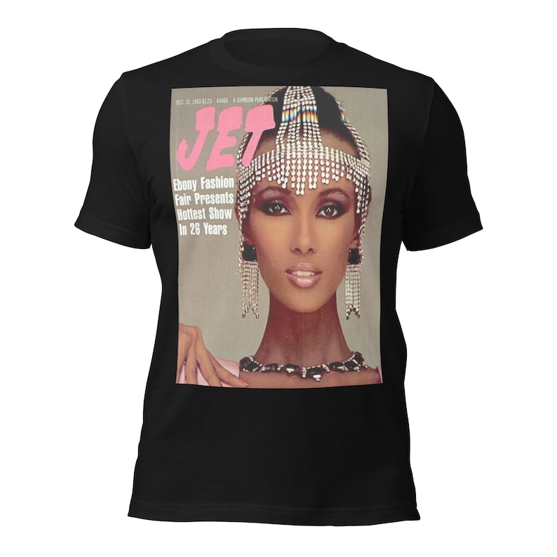 IMAN Vintage JET Magazine Ebony Fashion Fair T-Shirt | Black Fashion History | Retro Magazine Cover Tee | Unisex Cotton Shirt