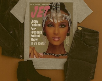 IMAN Vintage JET Magazine Ebony Fashion Fair T-Shirt | Black Fashion History | Retro Magazine Cover Tee | IMAN Jet Beauty Unisex Shirt | 80s