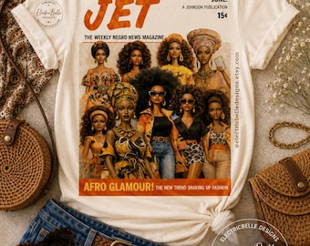 Afro Glamour Vintage Magazine Unisex Tee | JET Inspired Fashion Cover Tee | Black Girl Style Graphic Shirt | Retro Black Excellence Tee