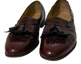 Salvatore Ferragamo Mens Burgundy Leather Tassel Kiltie Wingtip Loafers 9.5 B