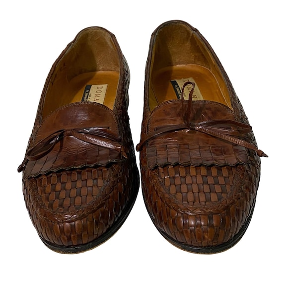 Johnston & Murphy, Vtg 90s Domani Johnston & Murphy Woven Leather Kiltie Loafers Brown Italy 7 M