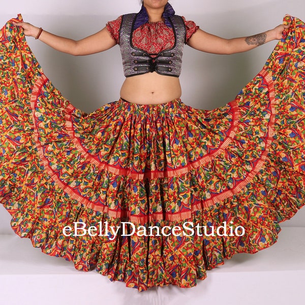 Women Cotton Skirt/25 Yard Skirt/ATS Skirt/Gypsy Skirt/Tribal Skirt/Belly Dance Skirt/4 Tiered/Flamenco/Hippie Boho/Renaissance/Festival