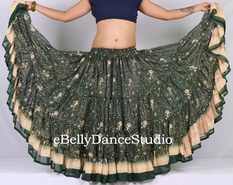 Satin 2 Slit Panel Skirt Women Lady Belly Dance Jupe Tribal Oriental 9 Yd Gypsy