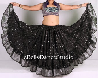 Black Padma 25 Yard Skirt, 4 Tiered, Belly Dance,  Tribal Fusion, Gypsy, Renaissance, ATS