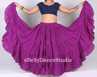 25 Yard Skirt/ATS Skirt/Gypsy Skirt/Tribal Skirt/Belly Dance Skirt/Renaissance/Bohemian/Flamenco/4 Tiered/Festival Skirt/Cotton Skirt/Purple