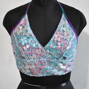 Halter Top/Sequin Bralette/Beaded Bra/Boho Vest Top/Glitter Top/Hippy Halter Bralette/Festival Top/Bra/Belly Dance/Tribal/Sari Halter Top