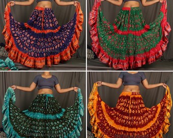 25 YARD SKIRT TRIBAL BELLY DANCE 4 TIER Jaipur Chunri SKIRT Teal Color