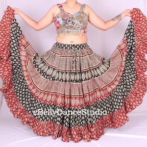 25 Yard Skirt/Cotton Block Print Skirt/ATS Skirt/Gypsy Skirt/Tribal Skirt/Belly Dance Skirt/4 Tiered/Festival Skirt/Bohemian/Renfaire/FCBD