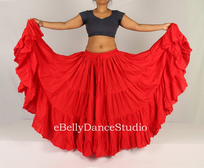 Women Skirt/25 Yard Skirt/ATS Gypsy Skirt/Tribal Skirt/Belly Dance Skirt/Tiered/Long/Flamenco/Hippie Boho/Renaissance/Festival/Cotton Skirt Red
