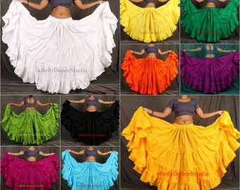 Falda de mujer/Falda de 25 yardas/Falda gitana ATS/Falda tribal/Falda de danza del vientre/Escalonada/Larga/Flamenco/Hippie Boho/Renacimiento/Festival/Falda de algodón