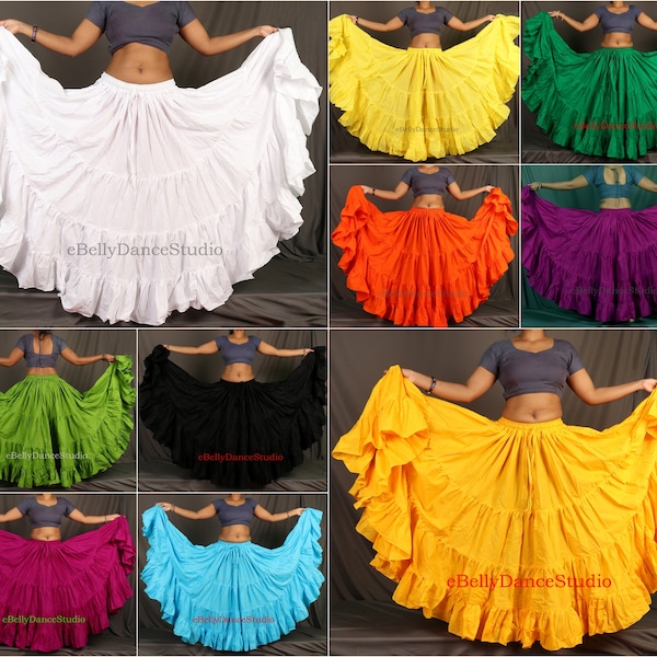 Falda de mujer/Falda de 25 yardas/Falda gitana ATS/Falda tribal/Falda de danza del vientre/Escalonada/Larga/Flamenco/Hippie Boho/Renacimiento/Festival/Falda de algodón