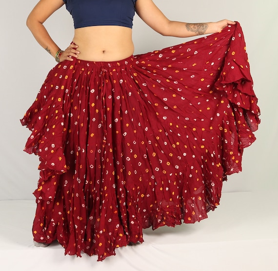 PINK Cotton JAIPUR 25 Yard 4 Tier Gypsy Skirt Belly Dance Tie & Dye Polka  Dot | eBay