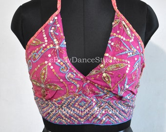 Neckholder-Top/Pailletten-Bralette/Perlen-BH/Boho-Crop-Top/Glitzer-Top/Hippy-Top/Festival-Top/Neckholder-Crop-Top/BH/Bauchtanz/Tribal/Sari-Top