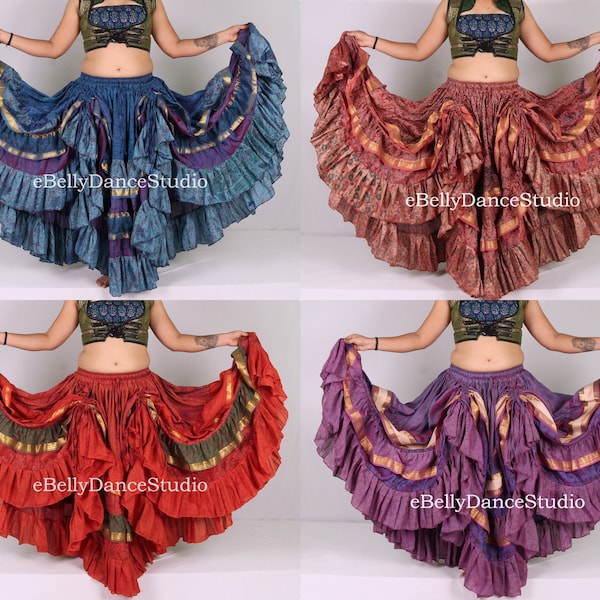 25 Yard Skirt/Gypsy Skirt/Belly Dance Skirt/Tribal Fusion/Flamenco/Frilled/4 Tiered/Ruffle/Bohemian/Renaissance Costume/Larp/Fairy/Cosplay