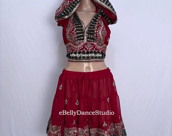 Maroon Embellished Micro Set, Goddess, Two Piece Set, Festival, Bollywood, Belly Dance, Rave Outfit