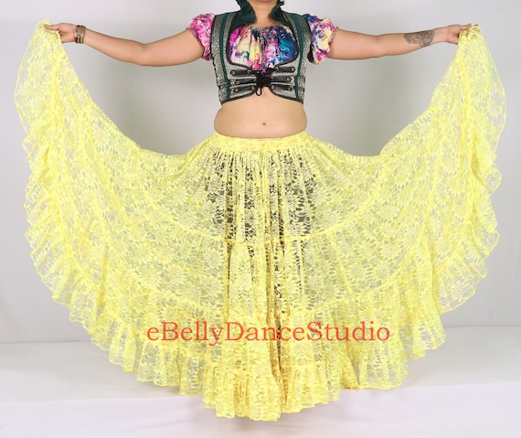 Yellow Lace 25 Yard Skirt - Gypsy Belly Dance, Flamenco, Renaissance - Etsy
