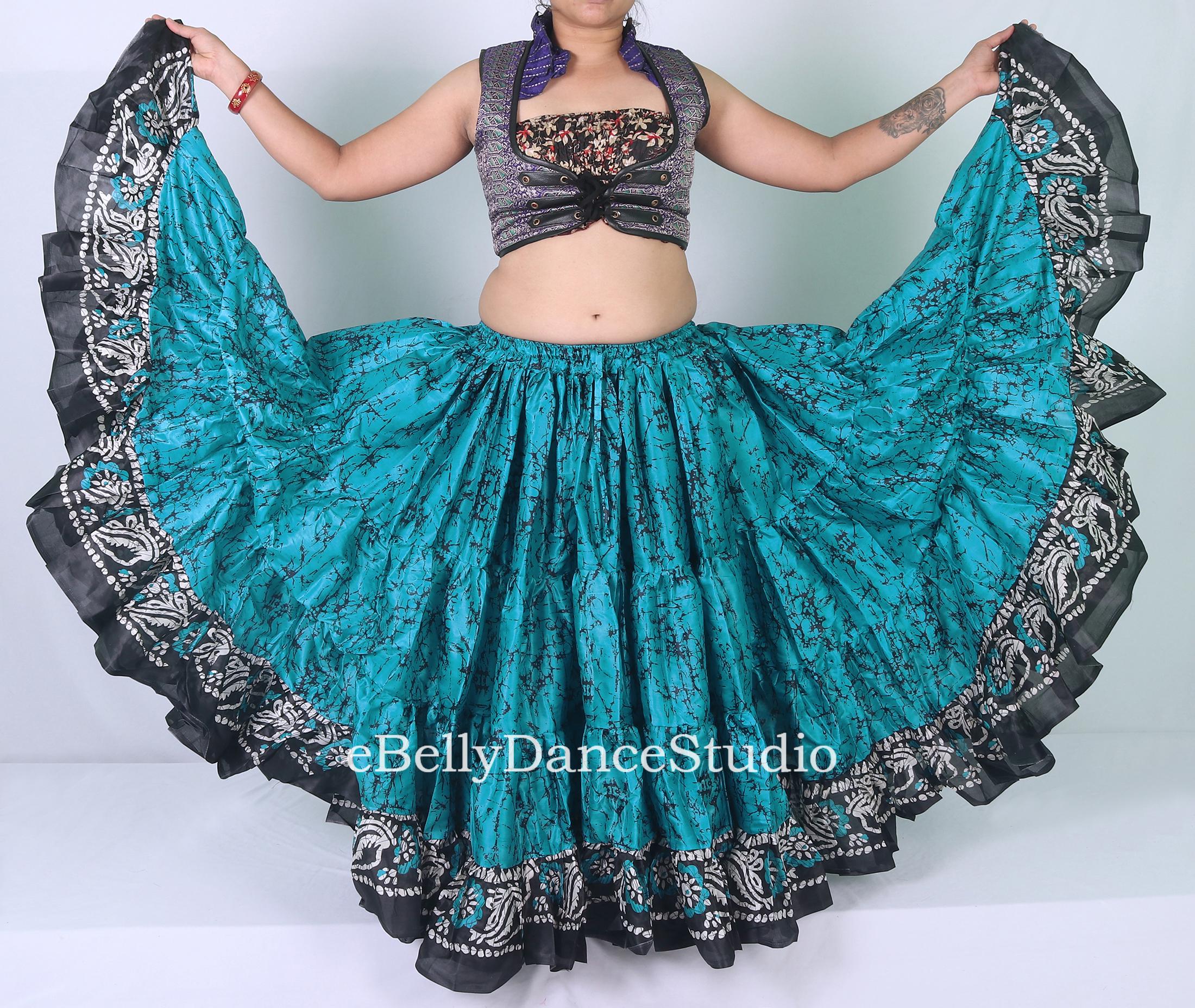 フラダンス Belly dance skirt 25 yard Teal 25 Yard Skirt, Tribal Belly Dance Skirt, 4 Tiered, Bohemian