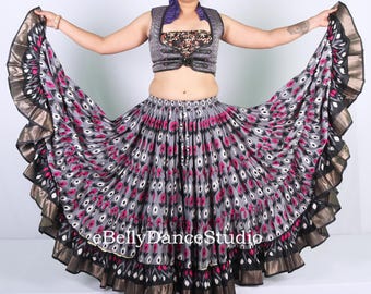 25 Yard Belly Dance Skirt: Tribal Fusion Gray Ikat Print - Etsy
