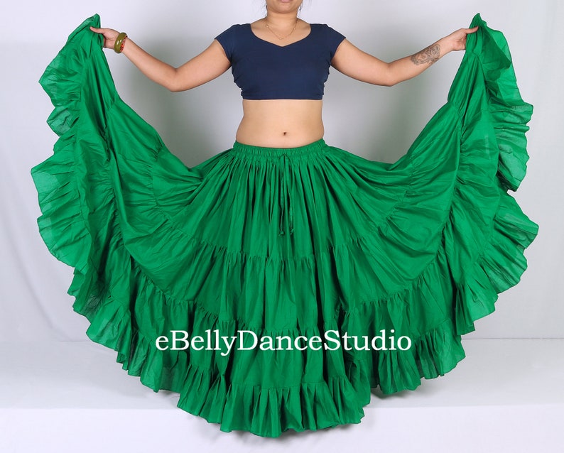 Women Skirt/25 Yard Skirt/ATS Gypsy Skirt/Tribal Skirt/Belly Dance Skirt/Tiered/Long/Flamenco/Hippie Boho/Renaissance/Festival/Cotton Skirt Green