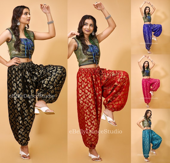 TiaoBug Pantaloni Da Donna Per La Danza Del Ventre Danze Tribali Harem Yoga Pantaloni Lanterna Con Spacco Laterale Con Paillettes Chiffon Pantaloni Larghi Da Danza Yoga Bianco Taglia Unica - 2