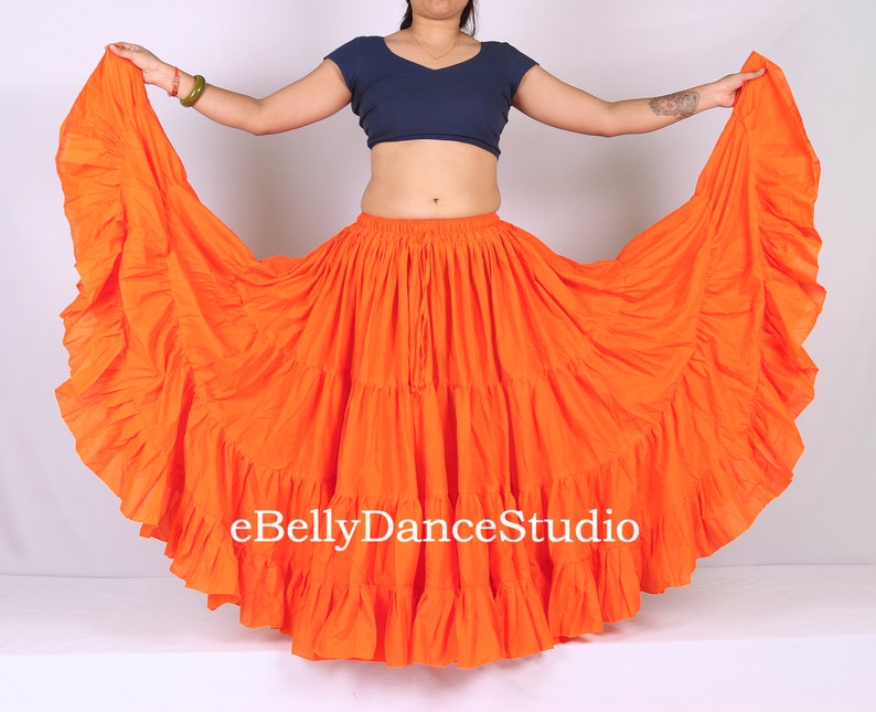 Women Skirt/25 Yard Skirt/ATS Gypsy Skirt/Tribal Skirt/Belly Dance Skirt/Tiered/Long/Flamenco/Hippie Boho/Renaissance/Festival/Cotton Skirt Orange