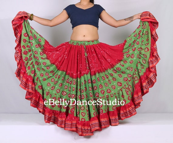 Bandhani Tie-Dye Skirt from Jaipur with Large Sequins | Exotic India Art