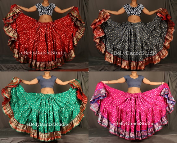 Mehandi Color crop top with Banarasi Skirt and Dupatta