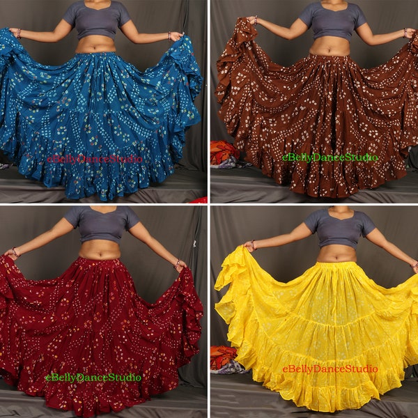 Jaipur 25 Yard Skirt Cotton ATS Gypsy Skirts Belly Dance 25 Yard Skirts Tie & Dye Polka Dot 25 Yard Skirts Jaipur Bandhani 25 Yard Skirts