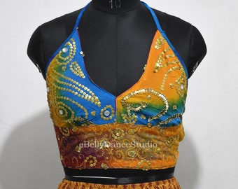 Neckholder-Top/Pailletten-Bralette/Perlen-BH/Boho-Crop-Top/Glitzer-Top/Hippy-Top/Festival-Top/Neckholder-Rückenlos/BH/Bauchtanz/Tribal/Sari-Top