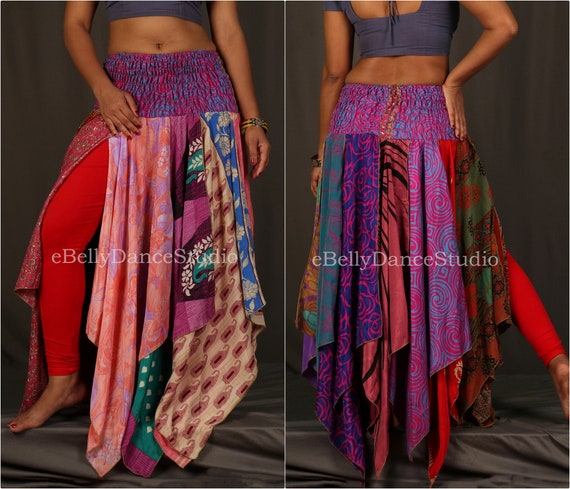 Women Multi-Color Boho Silk Skirt Dress /Pixie Skirt / 13 | Etsy