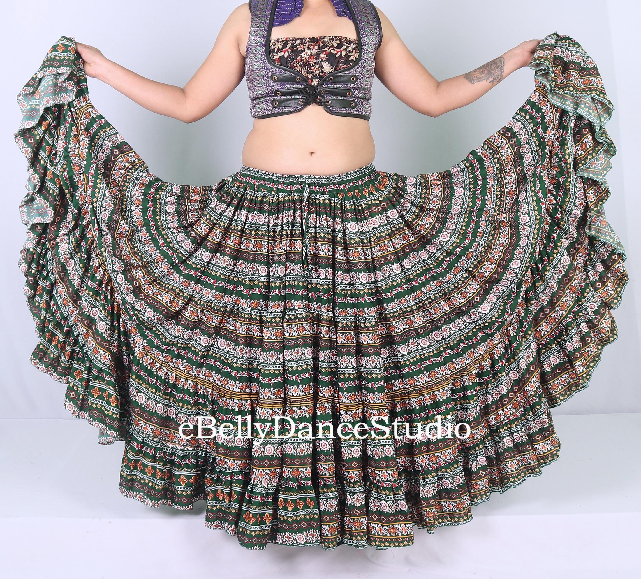 25 Yard Belly Dance Skirt: Dark Green Cotton, Tribal Gypsy Style