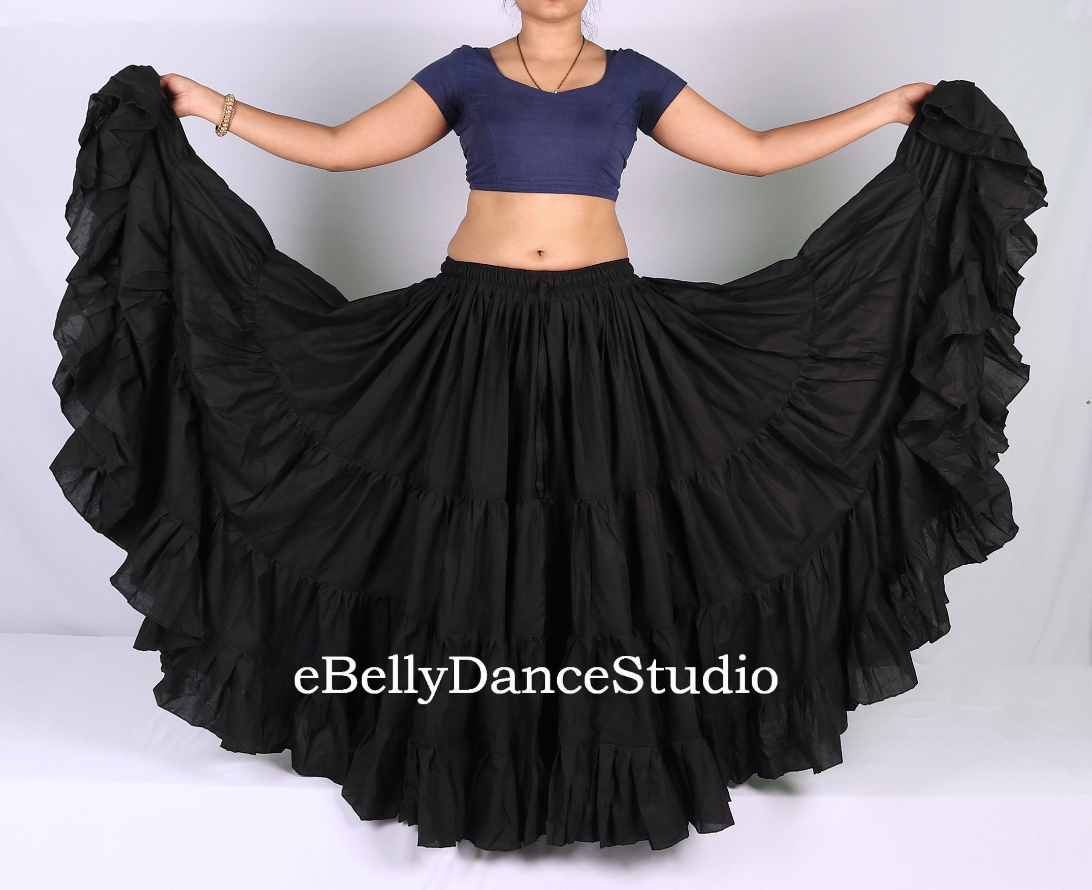 Women Cotton Skirt/25 Yard Skirt/ATS/Gypsy Skirt/Tribal Skirt/Belly Dance Skirt/Tiered/Long/Flamenco/Hippie Boho/Renaissance/Festival/Black