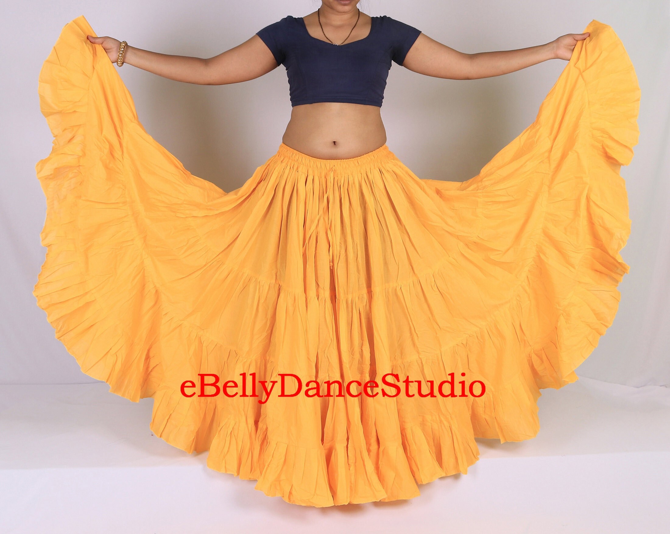Satin 12 Yard Tiered Gypsy Skirt Belly Dance Tribal Ruffle Flamenco Yellow 
