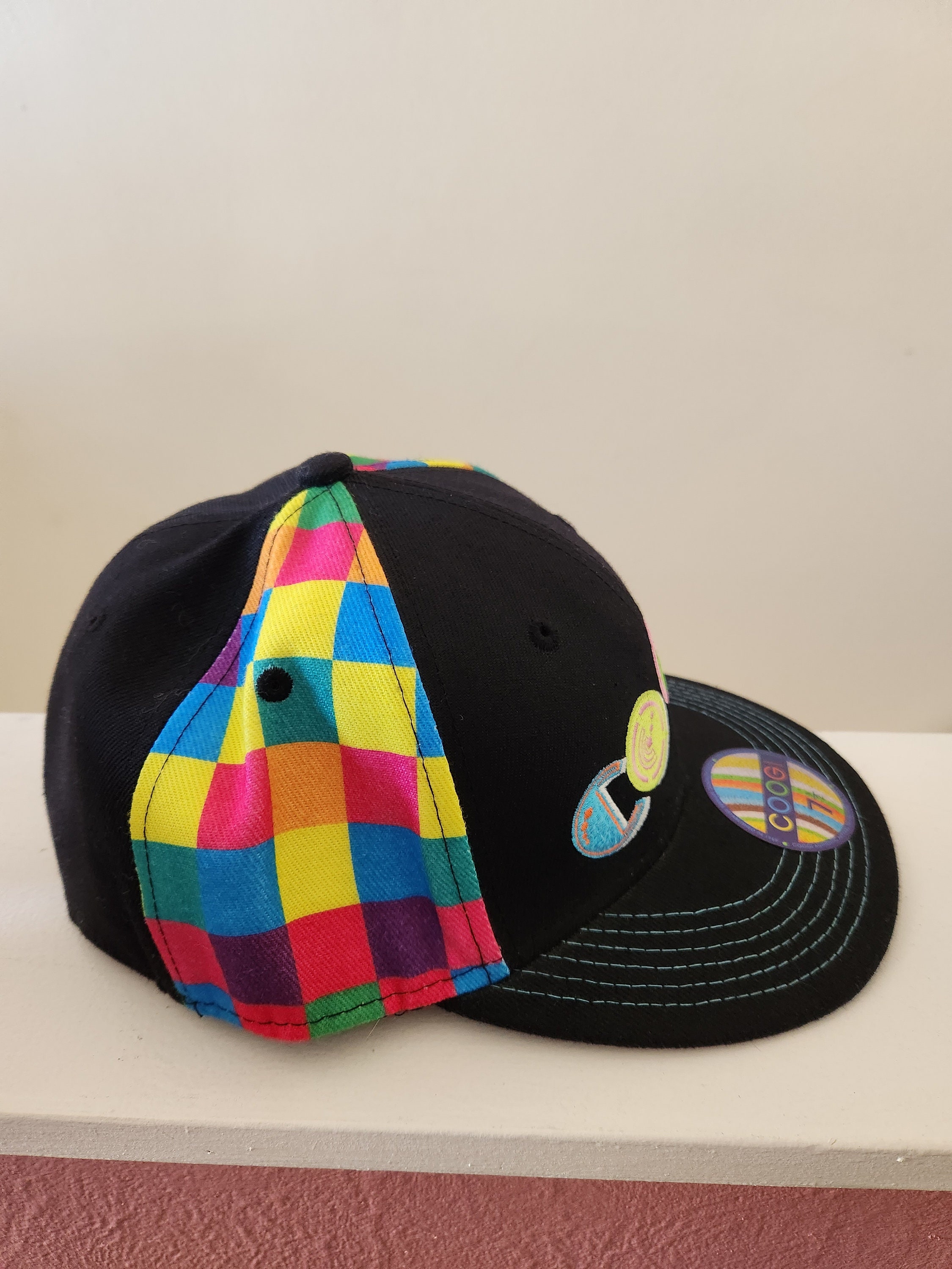 Vintage COOGI Rainbow Checkered Fitted Baseball Cap Hat Size