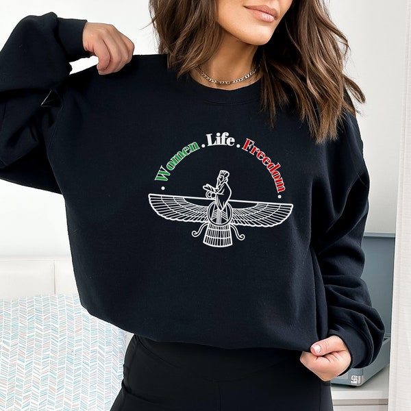 Women Life Freedom, Zan Zendegi Azadi, Zoroastrian, Faravahar, Ladies Sweatshirt, Iranian, Persian, Women of Iran, Mahsa Amini,