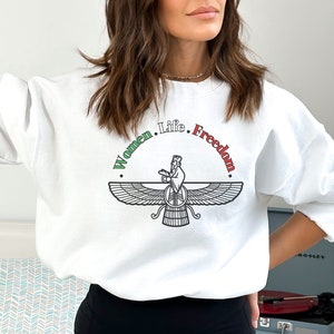 Women Life Freedom, Zan Zendegi Azadi, Zoroastrian, Faravahar, Ladies Sweatshirt, Iranian, Persian, Women of Iran, Mahsa Amini, Support,