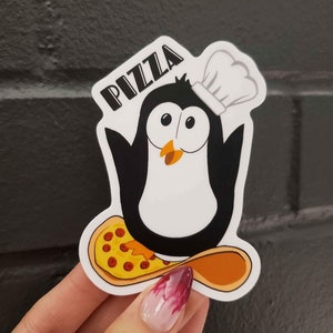 Pizza Penguin Sticker! Matte 3 x 2, Cute Penguin, Penguins, Cute Penguins, Penguin Picture, Cute Sticker, Stickers,